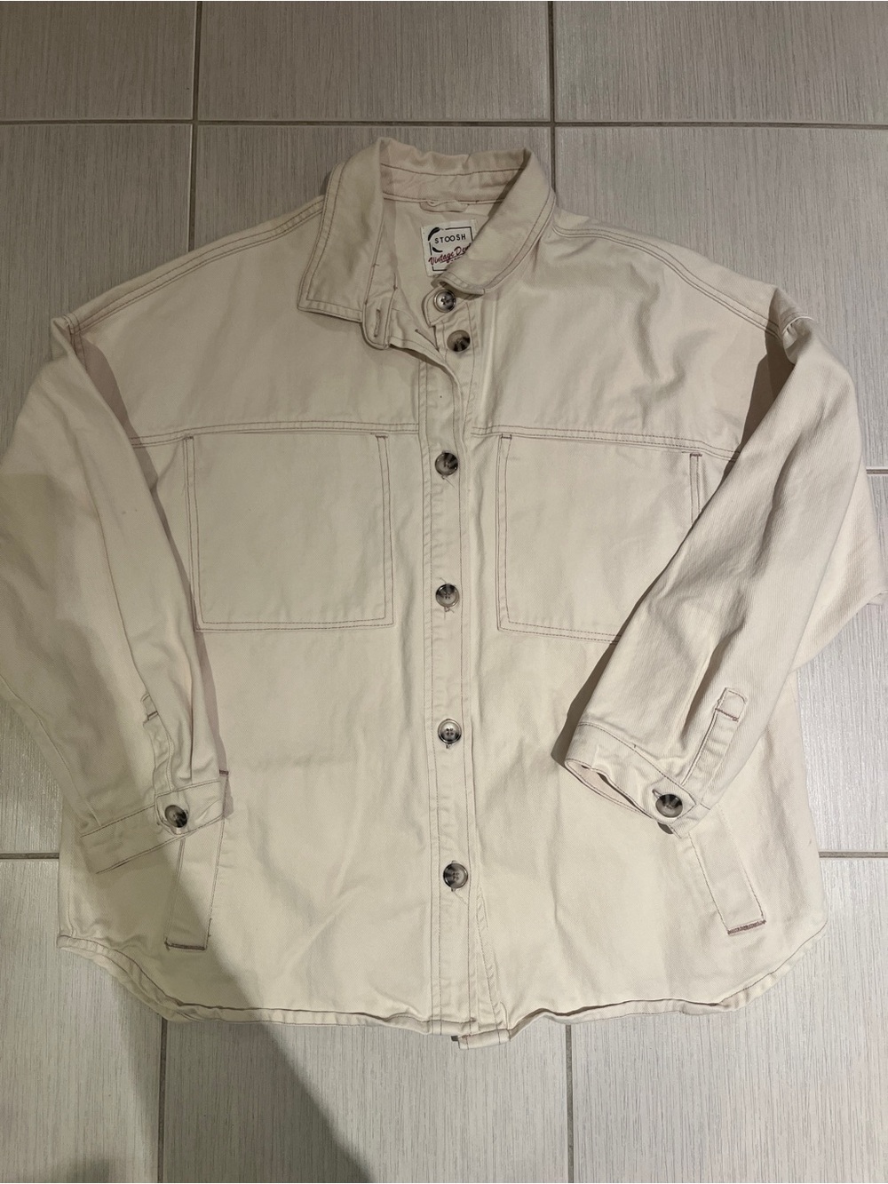 Stoosh Cream Lightweight Button-Up Shirt Jacket
